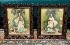 Original Vintage Norman TOLSON Signed Oriental Man & Woman Watercolor Paintings