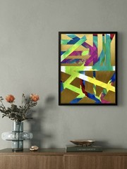 Original Minimalist 11×14 Signed Acrylic Canvas Art Vivid Gold Wall Decor