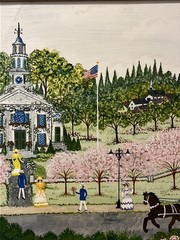 Original Folk Art Painting Raynor Ahmuty Country Church Town Wedding RI MA