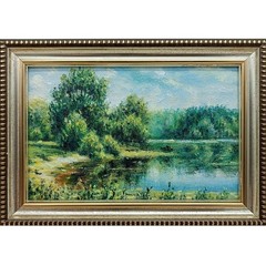 Original Oil Painting Forest Landscape with River 6×4 in Signed Framed