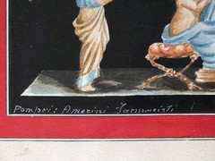 1945 Antique Pompei Cherub Original Painting & Frame Art Italy Maria Graziano