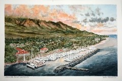 Hawaii Watercolor Painting Lahaina Boat harbor, Maui by Larry Segedin #205