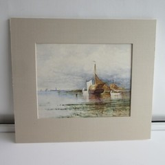 Antique EDWARD TAYLOR SNOW AMERICAN 1844-1913 „Sailboats in an Inlet“ Painting