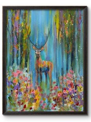FANTASY MEADOW DEER CROSSING 14X11 ABSTRACT ORIGINAL ART MODERN HOME