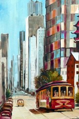 Original Oil Painting Eddie Garcia signed Cable Car San Francisco USA