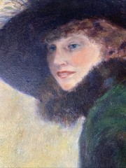 Vintage Doris James Oil Painting Portrait Lady In Hat Framed Impressionist Style
