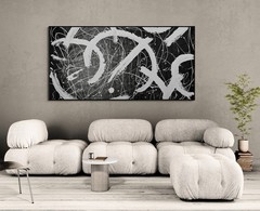 XXL Jackson Pollock Style Black & White Abstract Canvas – Handmade Art – 78×39