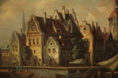 19th Century Dutch Amsterdam Cityscape European PAIR of Paintings