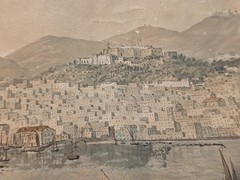 1816 Naples Water Color Map painting. View From Vesuvius. Major Marteau.