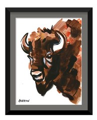 9×12 Original Bison Acrylic Painting on Paper | Signed Buffalo Wildlife Fine Art
