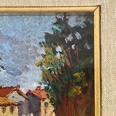 Stradina di Campagna Country Road Miniature Framed Italian Oil On Board Signed