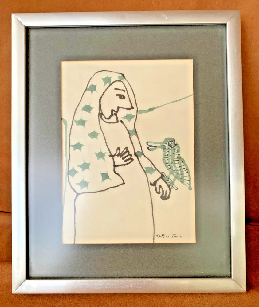 Listed Artist Dorothy Preston Original Painting Woman w Bird & Show Poster