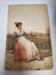 Italian Antique Painting Watercolor Filippo Indoni jr. 1842-1908 Young Girl