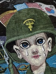 Vintage Vietnam War Big Eye GI Army Velvet Painting Cam Ranh Bay 1967-68 Keane