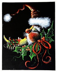 SANTA CLAUS CHRISTMAS WINTER HOLIDAY CRESCENT MOON FACE REAL PAINTING 11 x 14″