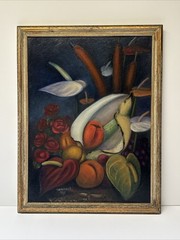 ANTIQUE STILL LIFE PAINTING 1930’S POSSIBLY HAWAIIAN SIGNED MYSTERY FLORAL OIL