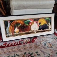 California Artist Harold Landaker The „Little Widow“ Rooster Cat Mouse Painting