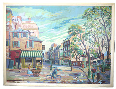 Vintage MCM Paint By Number PBN Large 26″ x 36″ City Scape Painting