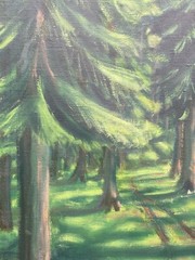 Oil painting green coniferous forest nature painting Denmark BK monogram 95x76cm