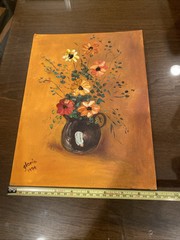 Vintage Oil Painting Still Life Flowers Signed Gloria Pre-owned 1974 9″ x 12″