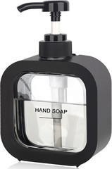 Hand & Dish Soap Dispenser – Modern Plastic Pump with Labels – Black