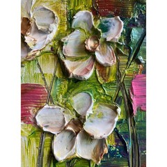 Original Palette Knife Abstract textured white flowers Painting 18″x24″