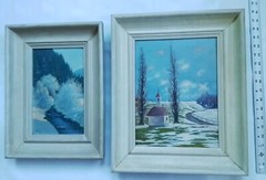 VINTAGE (2) LANDSCAPE PAINTINGS~WINTER W/KAPELLE(CHURCH)~SIGNED PAPSTR-LOOK !