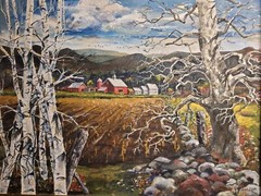 Framed Vintage Landscape Painting Autumn Farm Scene Trees Signed Impressionist