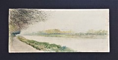 vintage ORIG chester county pa CAROL PUSEY watercolor PAINTING 14″x6″ colora md