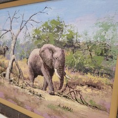 A. Missi African Wildlife Oil Paintings Set of 2 Elephant Rhino Framed Art