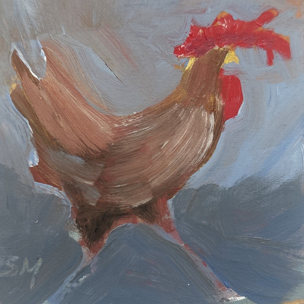 Original 4×4 Acrylic Painting on Wood Panel – Handmade – Rooster