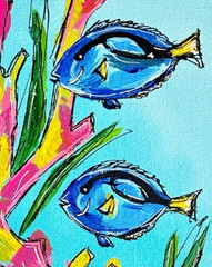 Original Fish Ocean Art 14×11 Canvas Bold Modern Expressionist Signed Wall Art