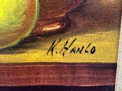 K HANLO HOLLAND SIGNED OIL PAINTING STILL LIFE SILVER VASE WITH ASSORTED FRUITS