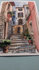 Сityscape Watercolor Original Painting European Architecture Old Town Artwork