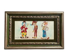 Vintage 1950’s Rare Old Hungarian Folk Art Kid With Clowns Oil Painting Kowalski