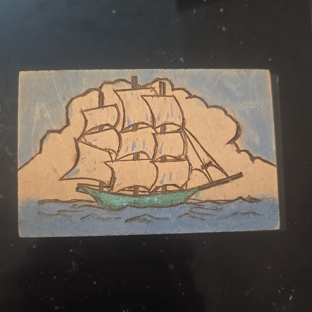 Small Vintage 1920s Watercolor Painting Tall Ship Masted Sailing WC Vincent 4×3