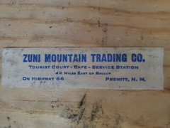 1940-50’s Route 66 Zuni Mt. Trading Co. oil painting on wood