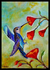 Hummingbird original acrylic canvas board artist signed painting 5″x7″ OOAK