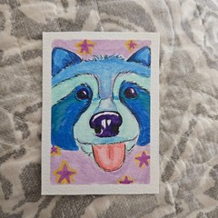 ACEO Art Original Acrylic, 2.5 x 3.5 inches, raccoon close up