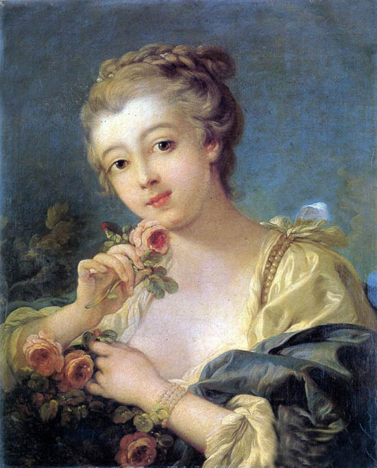 Oil painting francois boucher – Young Woman with a Bouquet of Roses canvas
