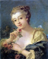 Oil painting francois boucher – Young Woman with a Bouquet of Roses canvas