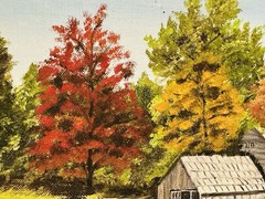 Vintage Oil Painting “Fall Country Watermill” Landscape 14” x 10” Unframed