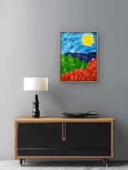 RiverRunArt Original Coastal Abstract 12×16 Acrylic Canvas Sunset Wall Art