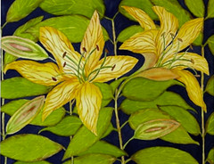 PAINTING WATERCOLOR 11X14 & DOUBLE WHITE MAT 16X20 FLOWER LILY ORANGE YELLOW ART