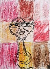 Painting Portrait – Abstract Modern Art – Oil Chalk A4 Paper – Modern Art