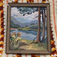 Vintage Framed Handpainted Landscape Lake Mountains Trees Nature 8 x 10 in