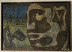 GOLDEN ANTIQUE MODERN ABSTRACT CUBISM OIL PAINTING OLD VINTAGE AVANT GARDE 1951