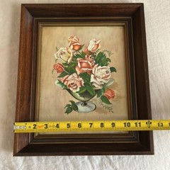 Oil Painting Bouquet of Roses in Wooden Frame Vintage Signed 1947