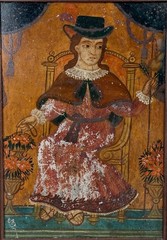 Antique Oil Painting Mexican Retablo Santo Atocha Christ Child Colonial 19th C.