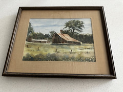 Vintage Chestnut Framed Original Watercolor Painting Countryside With Barn